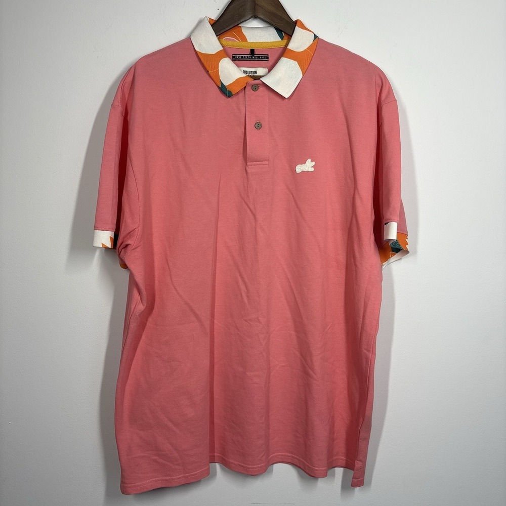 AKOO Evolution Mens Pink Pique Polo Shirt 3XL Geometric Trim Fox Logo Streetwear